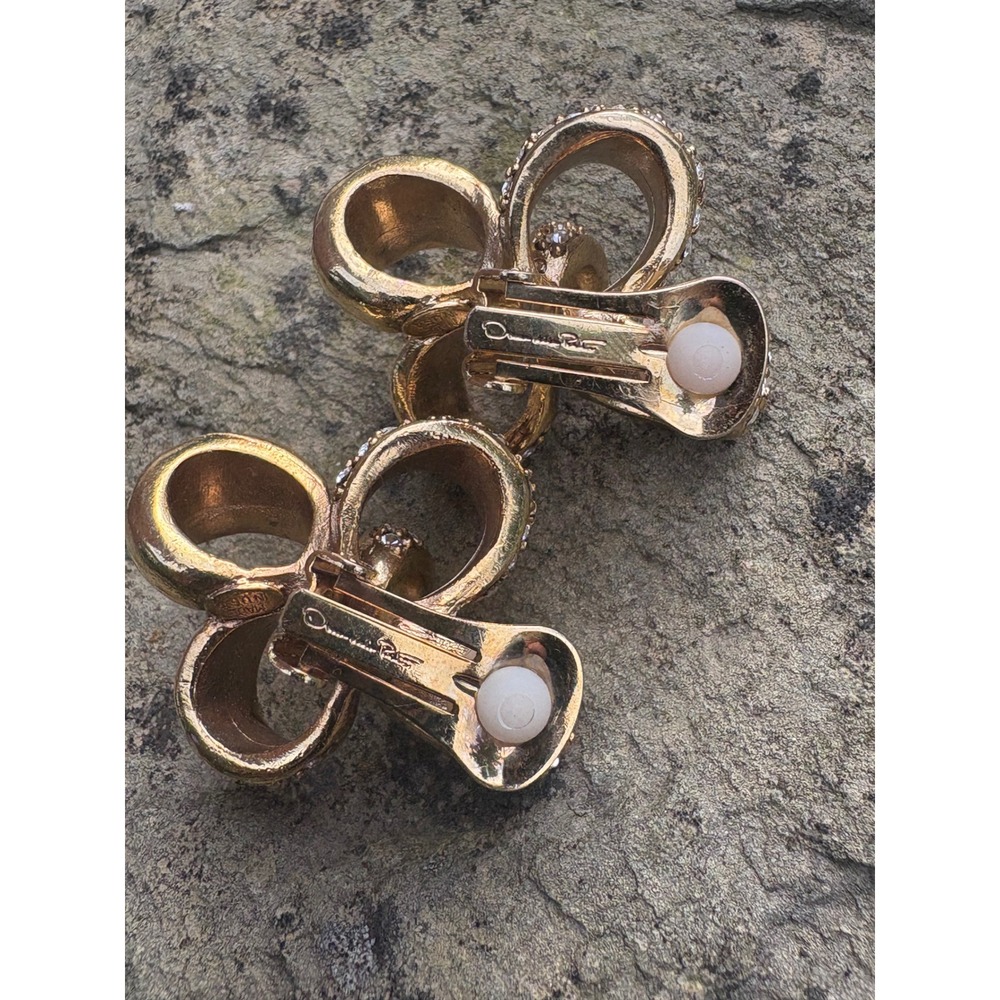 Oscar de la Renta Gold Clover Pavé Crystal Clip-On Earrings OS - Picture 8 of 14